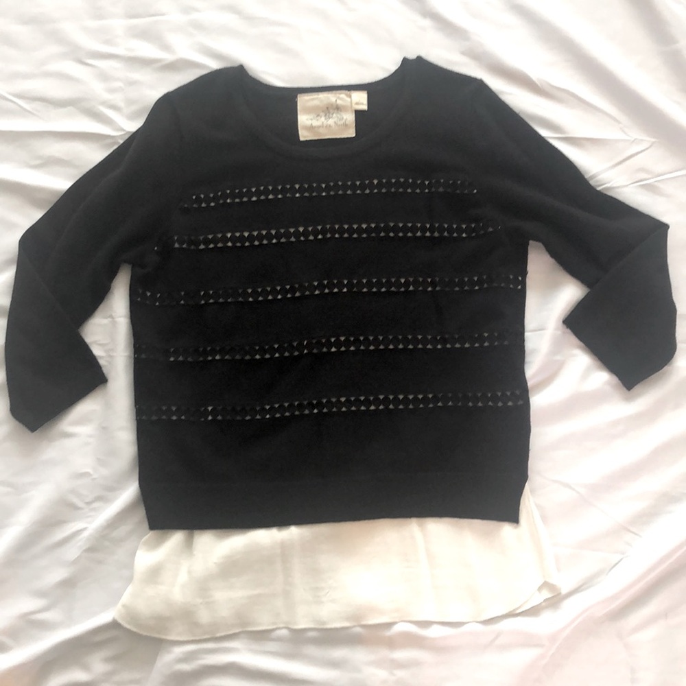 Anthropologie-Angel of the North-Black and Cream Twofer 3/4 Sleeve Sweater—Large